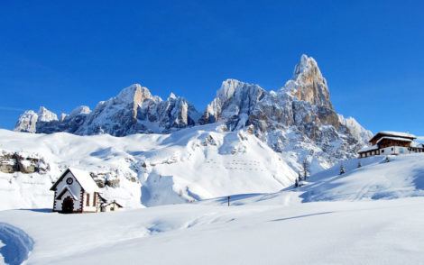 Italian Alps mountains and a church