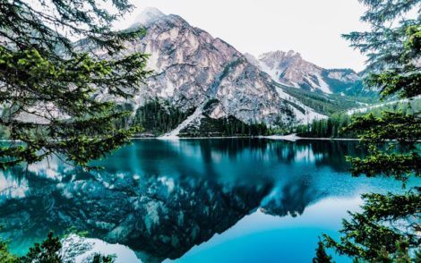 Italian Alps scenery with mountains and lake